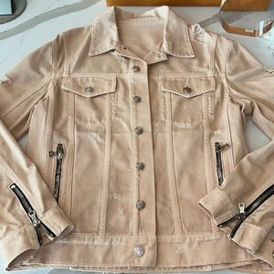 Men’s Balmain Fistressed Denim Jacket sz 50 Tan